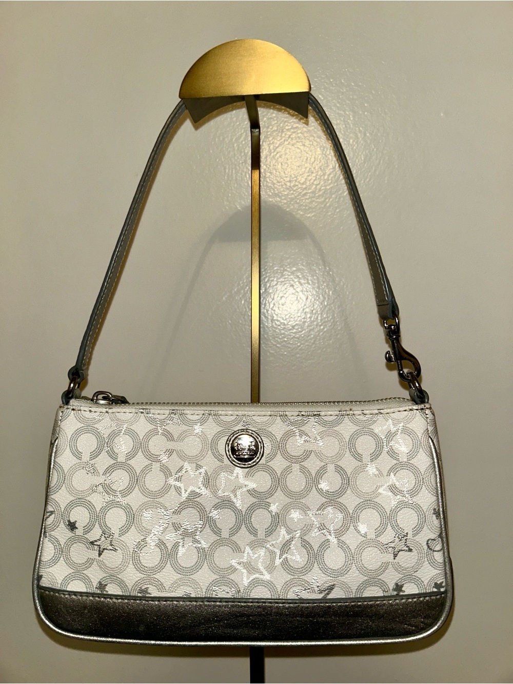 Coach Silver Metallic Stars, Vintage Demi Shoulder Mini Bag
